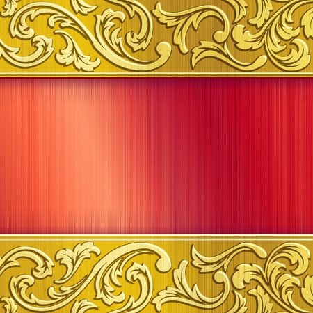 Elegant industrial banner in gold and red. Graphics are grouped and in several layers for easy editing. The file can be scaled to any size.のイラスト素材