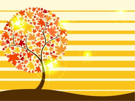 Background with autumnal tree, in warm colors. Graphics are grouped and in several layers for easy editing. The file can be scaled to any size.のイラスト素材