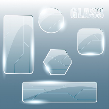 Collection of shiny glass and metal banners and buttons. Graphics are grouped and in several layers for easy editing. The file can be scaled to any size.のイラスト素材
