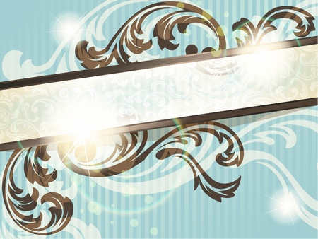 Elegant blue and brown transparent banner design inspired by French rococo style. Graphics are grouped and in several layers for easy editing. The file can be scaled to any size.のイラスト素材