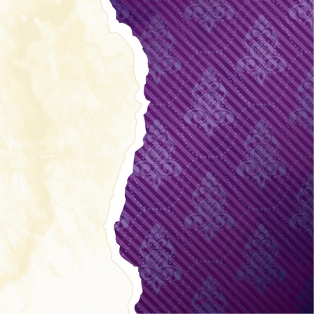 Banner in the shape of a torn purple wallpaper, inspired by Victorian designs. Graphics are grouped and in several layers for easy editing. The file can be scaled to any size.のイラスト素材