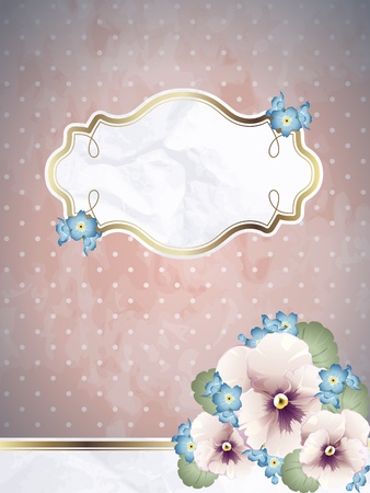 Romantic floral vintage illustration in pink, with metallic decorative elements. Graphics are grouped and in several layers for easy editing. The file can be scaled to any size.のイラスト素材