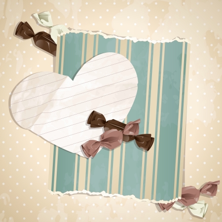 Romantic beige vintage illustration with paper heart and candy. のイラスト素材