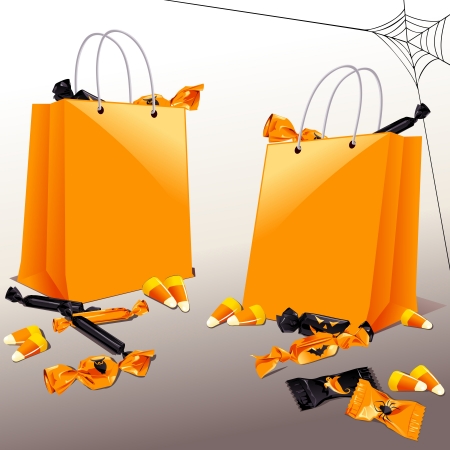 Orange and black Halloween candy with trick-or-treat baggies  Graphics are grouped and in several layers for easy editing  The file can be scaled to any size のイラスト素材