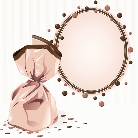Elegant pink Victorian frame with a wrapped piece of candy. Graphics are grouped and in several layers for easy editing. The file can be scaled to any size.のイラスト素材