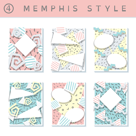 6 pastel colored memphis style covers with geometric shapes. US Letter size. Easily croppable to A4 size. Graphics are grouped and in several layers for easy editing. The file can be scaled to any size.のイラスト素材