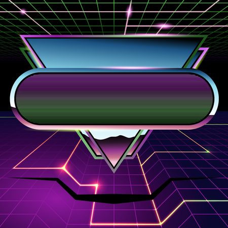 1980's inspired sci-fi background with chrome and neon. Graphics are grouped and in several layers for easy editing. The file can be scaled to any size.のイラスト素材