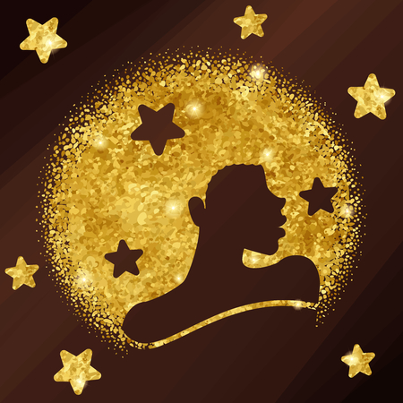 Elegant gold and bronze design with silhouette of a black woman with natural hair. Graphics are grouped and in several layers for easy editing. The file can be scaled to any size.のイラスト素材