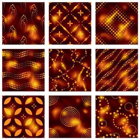 Set of elegant detailed brown and orange seamless patterns.のイラスト素材