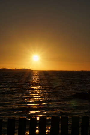 sunset in Harbolle Havn marina, Moen Island, Denmark, Europeの写真素材