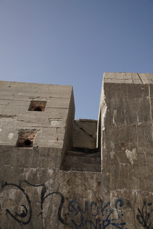 bunker ruin at beach near Houvig, Jutland, Denmarkの写真素材