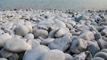 White pebble beach (halfway log dump) along the bruce trail in Bruce Peninsula National Park, Ontario, Canada.の写真素材