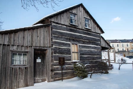 Lucan, Ontario, Canada - February 27 2021: The exterior of the Black Donnelly Heritage Museum in the middle of winter. The Donnelly story is a tragic one that is part of Canadian history.のeditorial素材