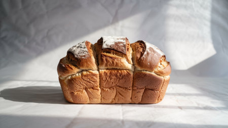 a fresh loaf of artisan bread, perfect for a sandwich or toast. the crust is golden brown and the inside is soft and fluffy. enjoy this delicious treatの素材