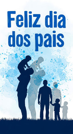 This image is a stylized representation of a Father's Day celebration with a silhouette of fathers and children. The message Happy Father's Day is visible.の素材