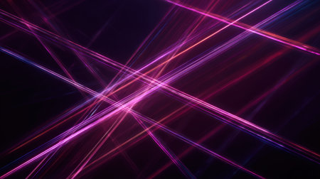 A dynamic abstract background featuring vibrant purple and red light trails intersecting on a dark backdrop, creating a sense of movement and energy.の素材