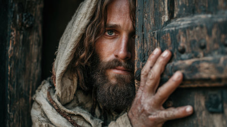 A captivating portrait of Jesus Christ, showcasing his serene expression and compassionate gaze, evoking a sense of spirituality and devotion.の素材
