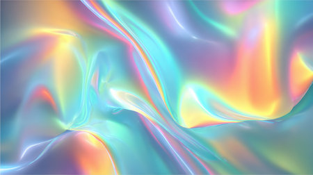 A mesmerizing abstract background featuring holographic waves with iridescent colors, creating a visually stunning and modern aesthetic.の素材