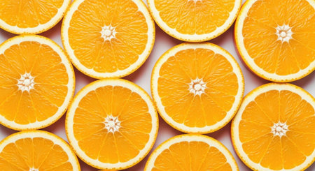 A visually appealing arrangement of fresh orange slices, showcasing their bright color and juicy texture. Perfect for illustrating healthy eating, summer vibes, or citrus fruit.の素材