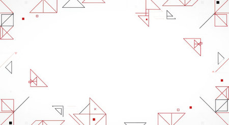 A collection of abstract geometric shapes and lines are scattered across a white background, creating a minimalist and modern design.の素材