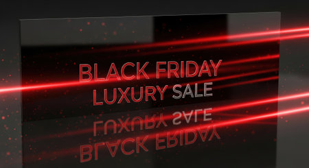 A sleek Black Friday luxury sale advertisement with red laser beams cutting through the image, creating a modern and dynamic feel.の素材