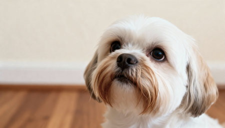 Cute Shih Tzu dog looking at the camera with copy spaceの素材