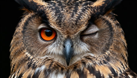 Closeup portrait of a great horned owl (Bubo bubo)の素材