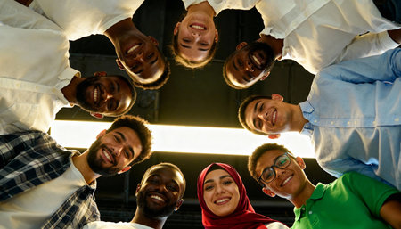 Multiethnic Group of Diverse People Looking Up in a Circleの素材