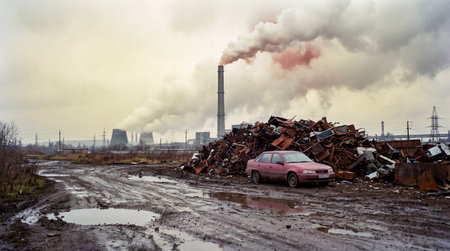 ruins of a very heavily polluted industrial factory, place was known as one of the most polluted towns in Europeの素材