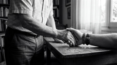 Senior Couple Holding Hands Togetherness Relaxation Concept Black and Whiteの素材