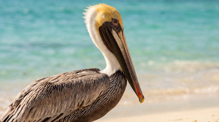 Pelican on the beach in Florida, USA. Close up.の素材