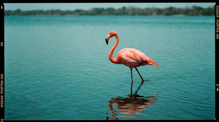 Pink flamingo in the lake. Wildlife scene from tropics.の素材