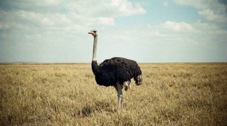 Ostrich in the savanna of Amboseli National Park, Kenyaの素材