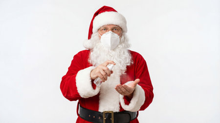 Santa Claus in medical mask and gloves with a thermometerの素材