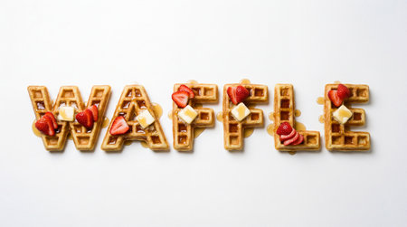 Waffles with strawberries and cheese on a white background. Top viewの素材