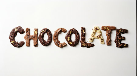 Chocolate letters on a white background. Chocolate word. Chocolate alphabet.の素材