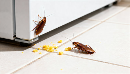 Cockroaches eating food on the floor, pest control conceptの素材
