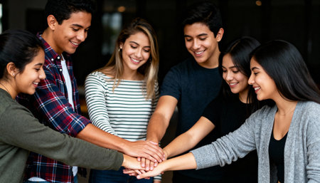 Group of business people joining hands together as a team. Business and teamwork concept.の素材