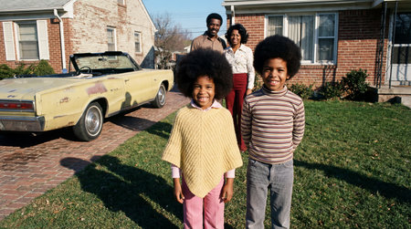 Portrait of African American family in front of their new houseの素材
