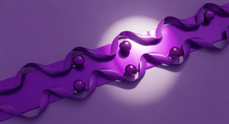 A surreal 3D illustration of a smooth, undulating purple form with shiny magenta orbs nestled in its folds, illuminated by a soft spotlight on a plain background.の素材