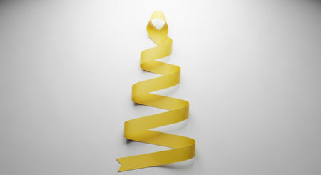 A single long yellow lemon peel twisted into a spiral shape resembling a Christmas tree. A minimalist and creative concept for the holidays on a clean white surface.の素材