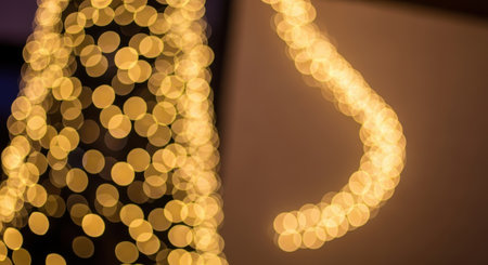 A beautiful abstract background of warm golden lights out of focus creating a magical bokeh effect. Perfect for Christmas, holidays, or any festive celebration.の素材