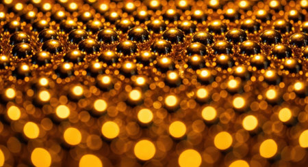 A mesmerizing abstract background featuring golden spheres with a bokeh effect, creating a warm and luminous texture. The image evokes a sense of depth and elegance.の素材