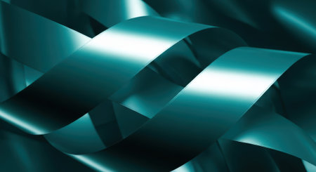 Close-up of turquoise ribbon forming abstract waves, creating a modern and elegant design with a sense of flow and movement.の素材