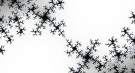 An intricate fractal pattern resembling snowflakes, rendered in high contrast black and white, showcasing complex geometric details and mathematical beauty.の素材