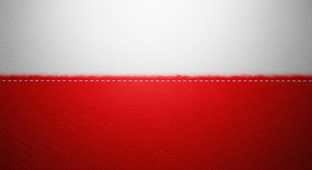 A clean, minimalist background featuring the colors of the Polish flag, divided horizontally with a subtle stitch detail, creating a textured and modern design.の素材