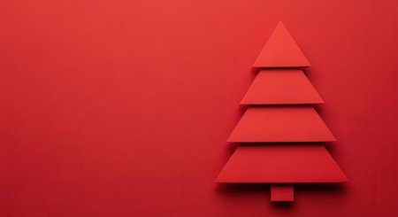 A simple, modern Christmas tree design in red, set against a matching red background, creating a minimalist and festive holiday image.の素材