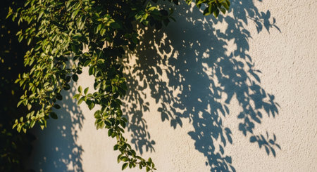 The interplay of light and shadow creates a beautiful natural pattern on a neutral background.の素材