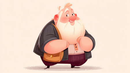 A colorful cartoon illustration of a friendly, older man with a white beard, wearing a jacket and carrying a bag, set against a plain background.の素材