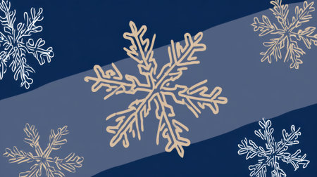 A beautiful winter snowflake pattern with intricate designs on a dark blue background, evoking a sense of cold and festive spirit.の素材